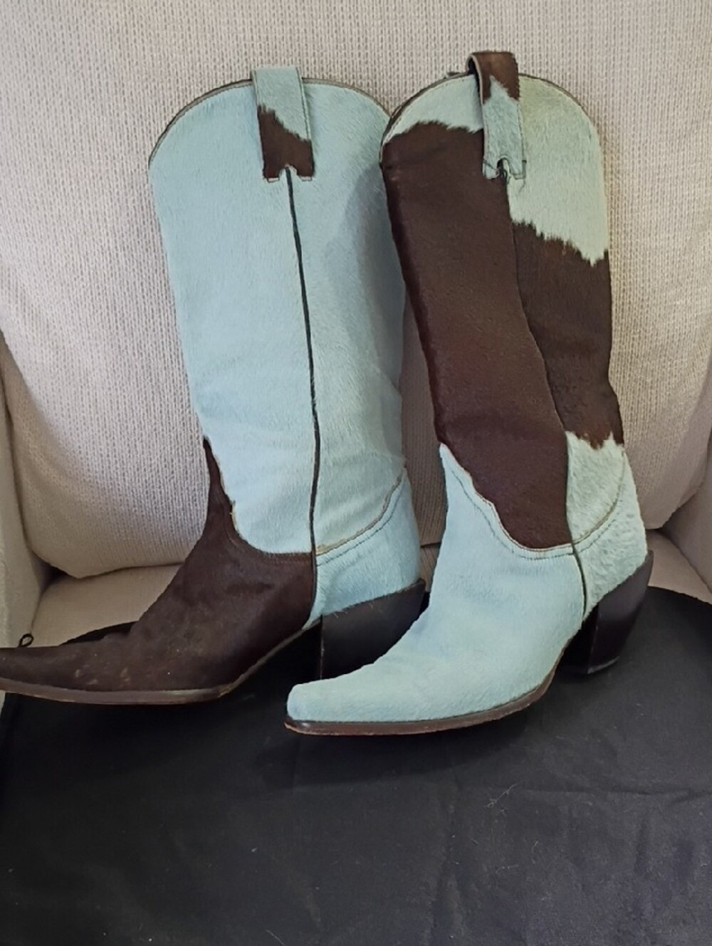 DONALD PLINER Two-Tone Blue & Brown/BLACK Cowhide Western Boots - Picture 2 of 5